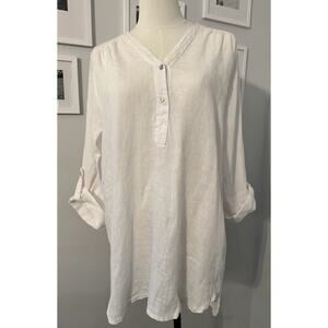 Rosemarie Blouse top Women's Medium White Italian 100% Linen Made in Italy Tunic